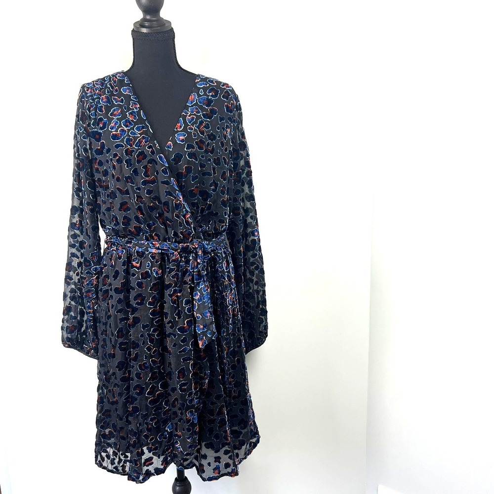New York & Co Velvet Burnout Leopard Faux Wrap Dress XL Mob Wife Party Chic NWT